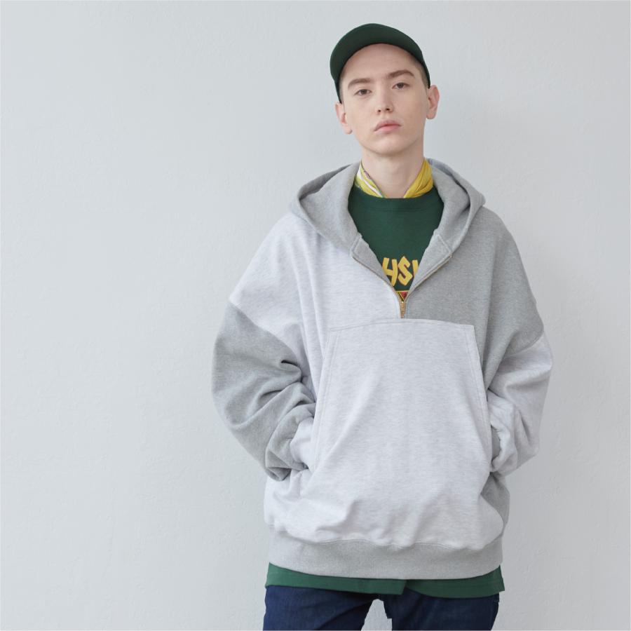 Lun_Big Pocket Half Zip Bicolor Hoodie – Crazy / Green | KELEN MEN