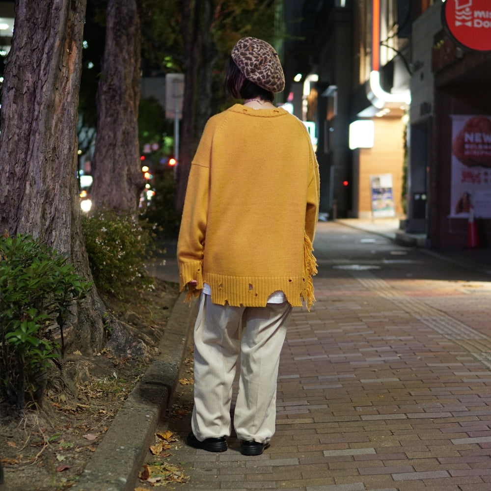 No:VOO-1070 D | Name:Fringe Crew（ダメージ） | Color:Mustard/Green/Black | Size:Queen/King【VOO_ヴォー】【archive】