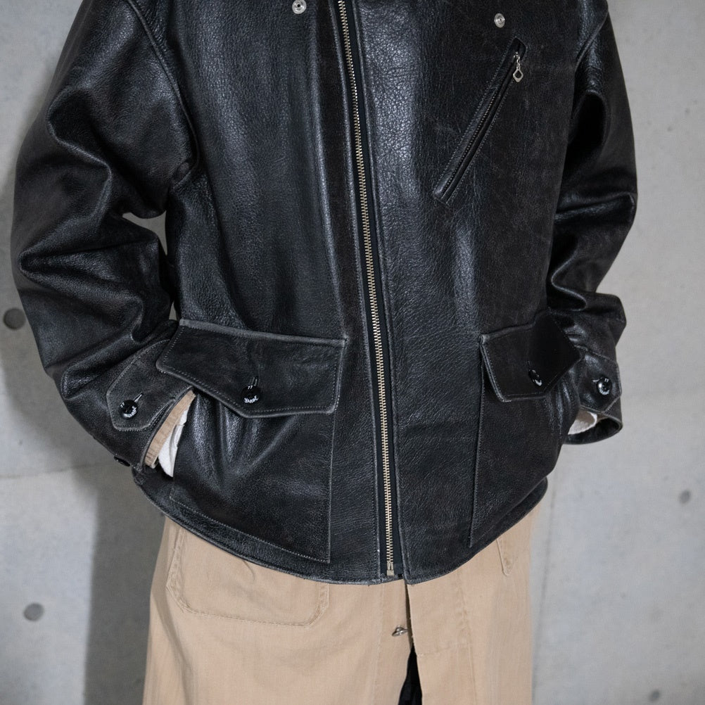 No:VR22SP-SD-LJ02 | Name:Crack leather double wide jacket | Color:Black【VARDE77_バルデセブンティセブン】