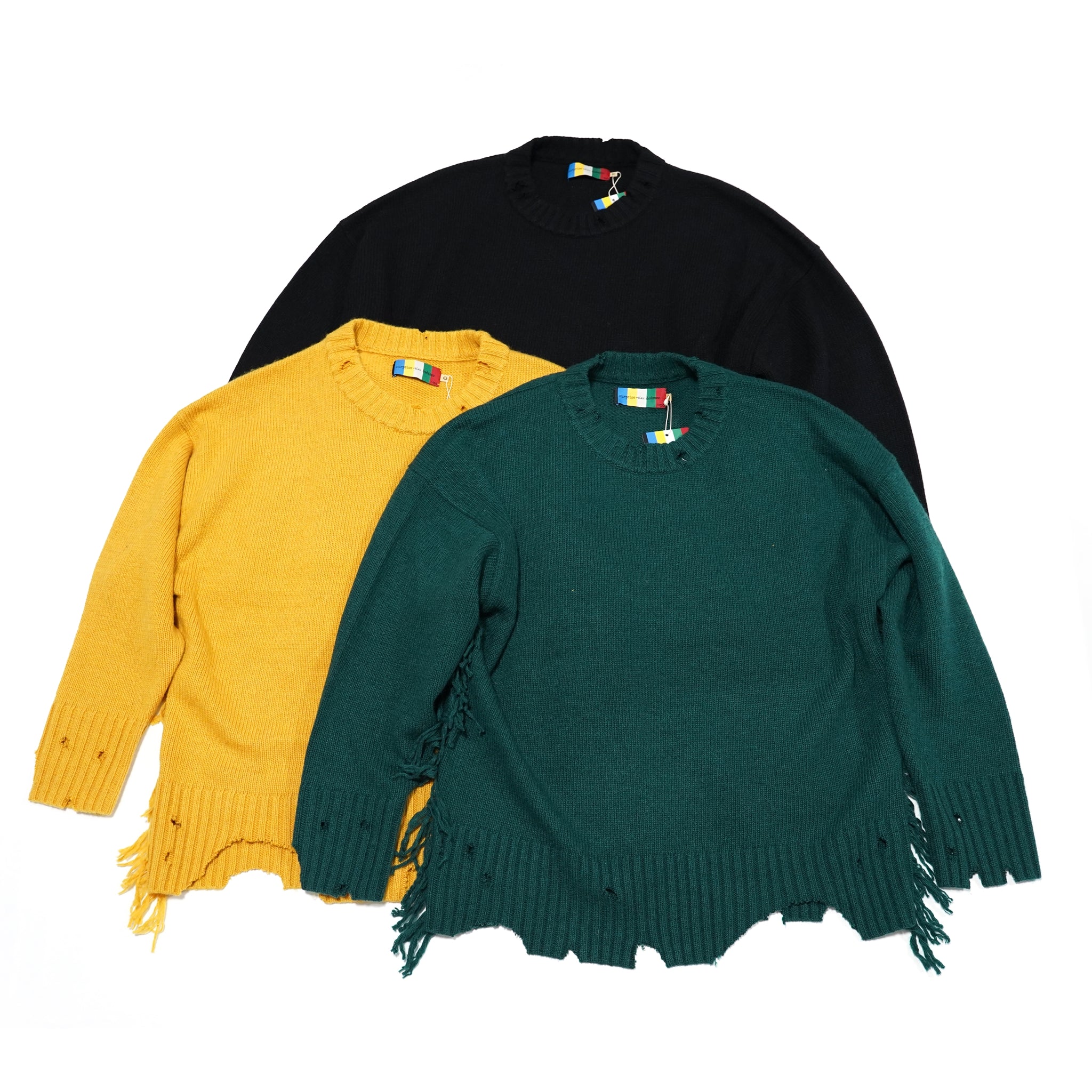 No:VOO-1070 D | Name:Fringe Crew（ダメージ） | Color:Mustard/Green/Black | Size:Queen/King【VOO_ヴォー】【archive】